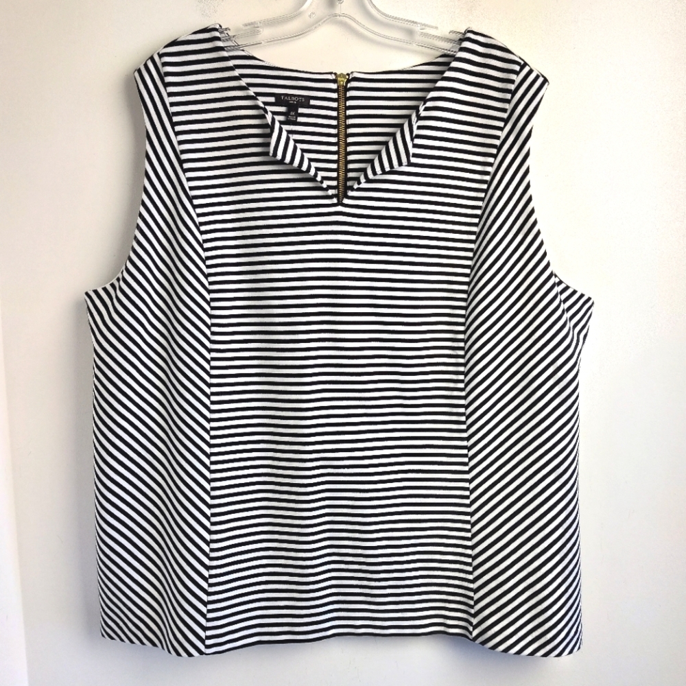 New Talbots Striped Top 3X cotton blend black new office classic sleeveless